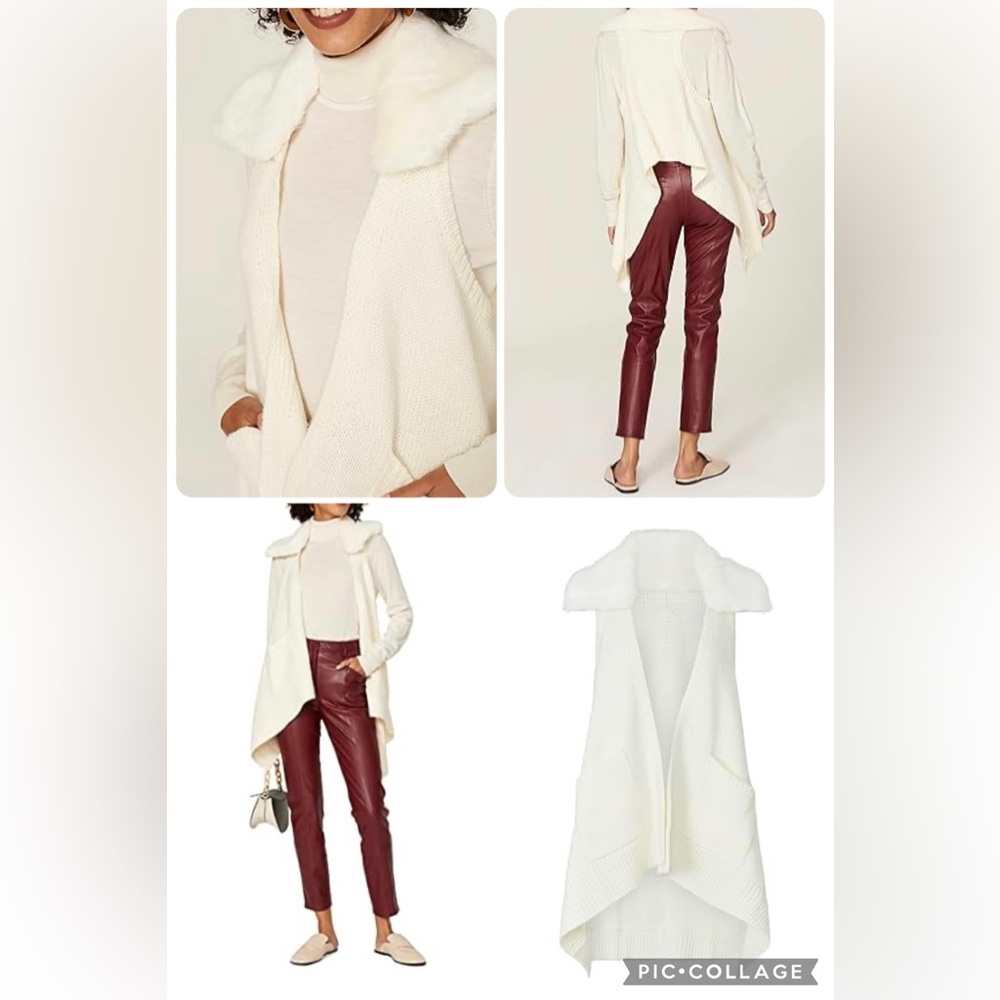 KF/KaufmanFranco Womens Faux Fur Collar Cardigan Vest